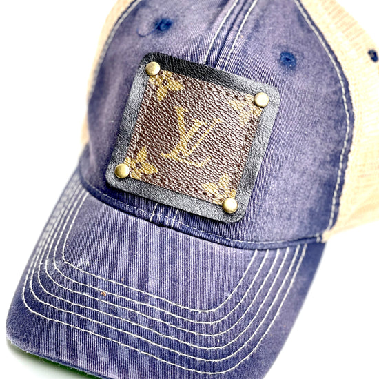 QQ3 - Faded Blue/Purple Trucker Hat Cream back Black/Antique - Patches Of Upcycling
