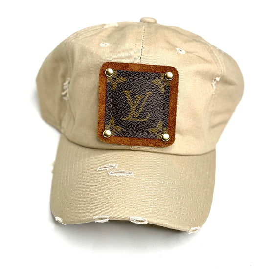 GG6 - khaki Distressed Dad Hat Brown/Gold - Patches Of Upcycling