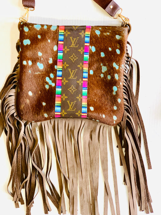 Medium Crossbody Turquoise Acid HOH Serape Strip - Patches Of Upcycling