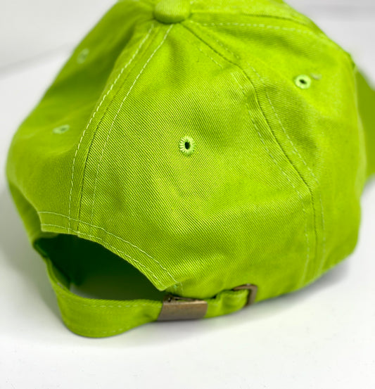 GG13- Neon Green Distressed Dad Hat Brown/Gold - Patches Of Upcycling