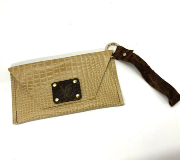 Embossed Croc Cream Petite Snap Wristlet - Patches Of Upcycling