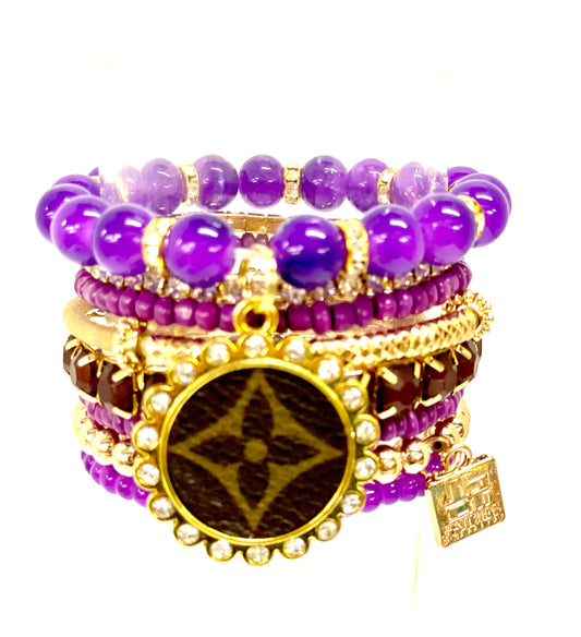 Purple Passion Stacked Bracelet set- Gold Clear - Patches Of Upcycling