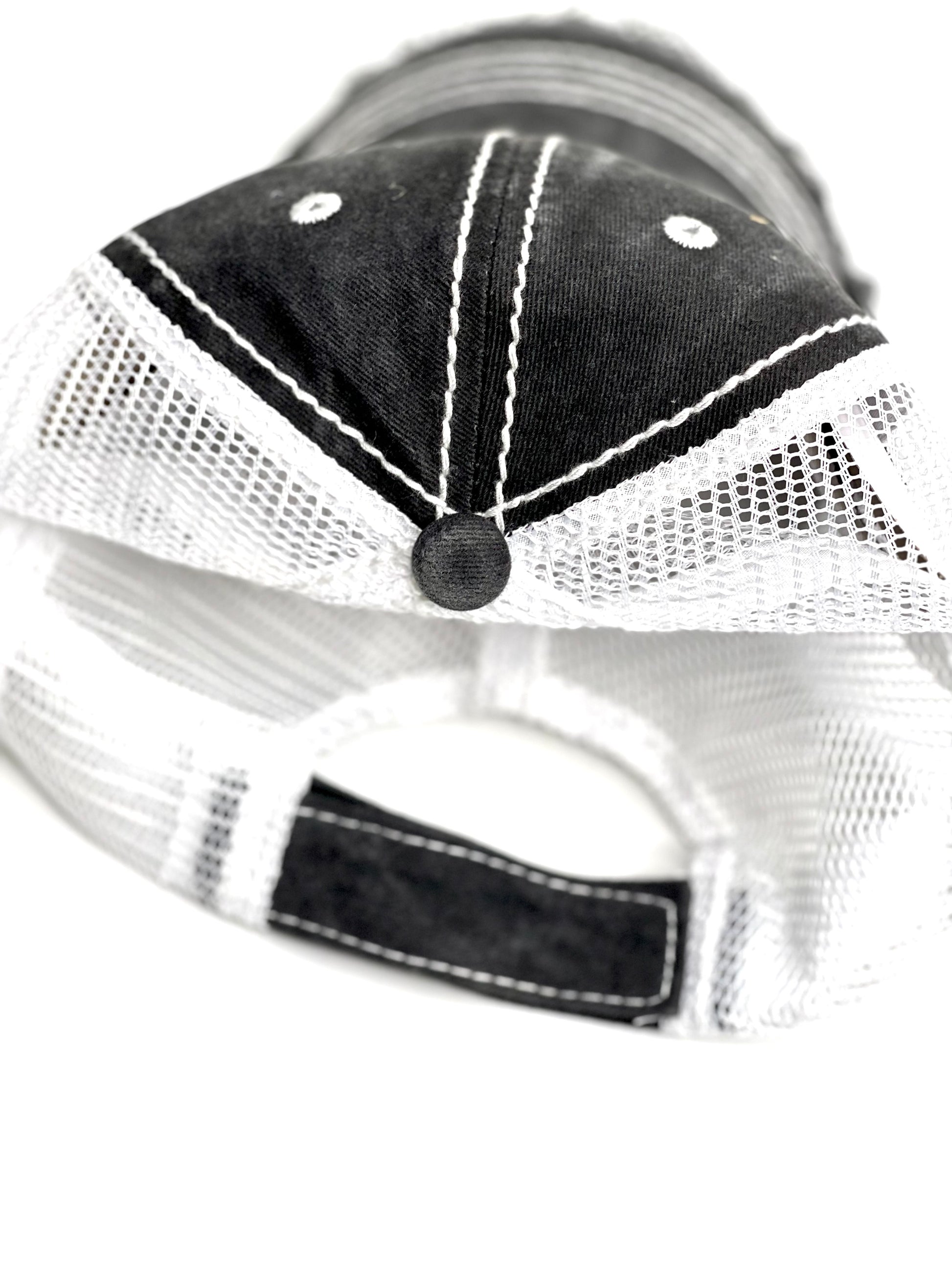 SS2 - Faded Black with Full Distressed Brim, White Back White/Silver - Patches Of Upcycling