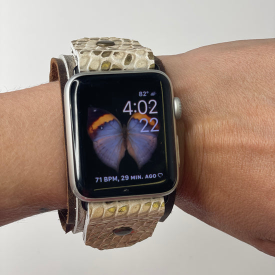 iwatch band with snaps silver with gold Croc accents (small) - Patches Of Upcycling