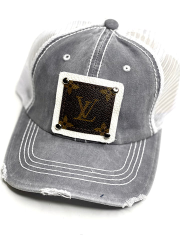 PP8 - Faded Distressed Grey Hat with White Back White/Silver - Patches Of Upcycling