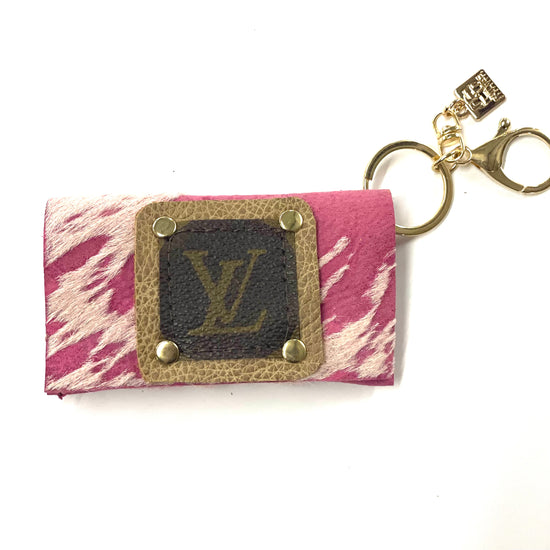 Cardholder pink acid with LV patch - Patches Of Upcycling