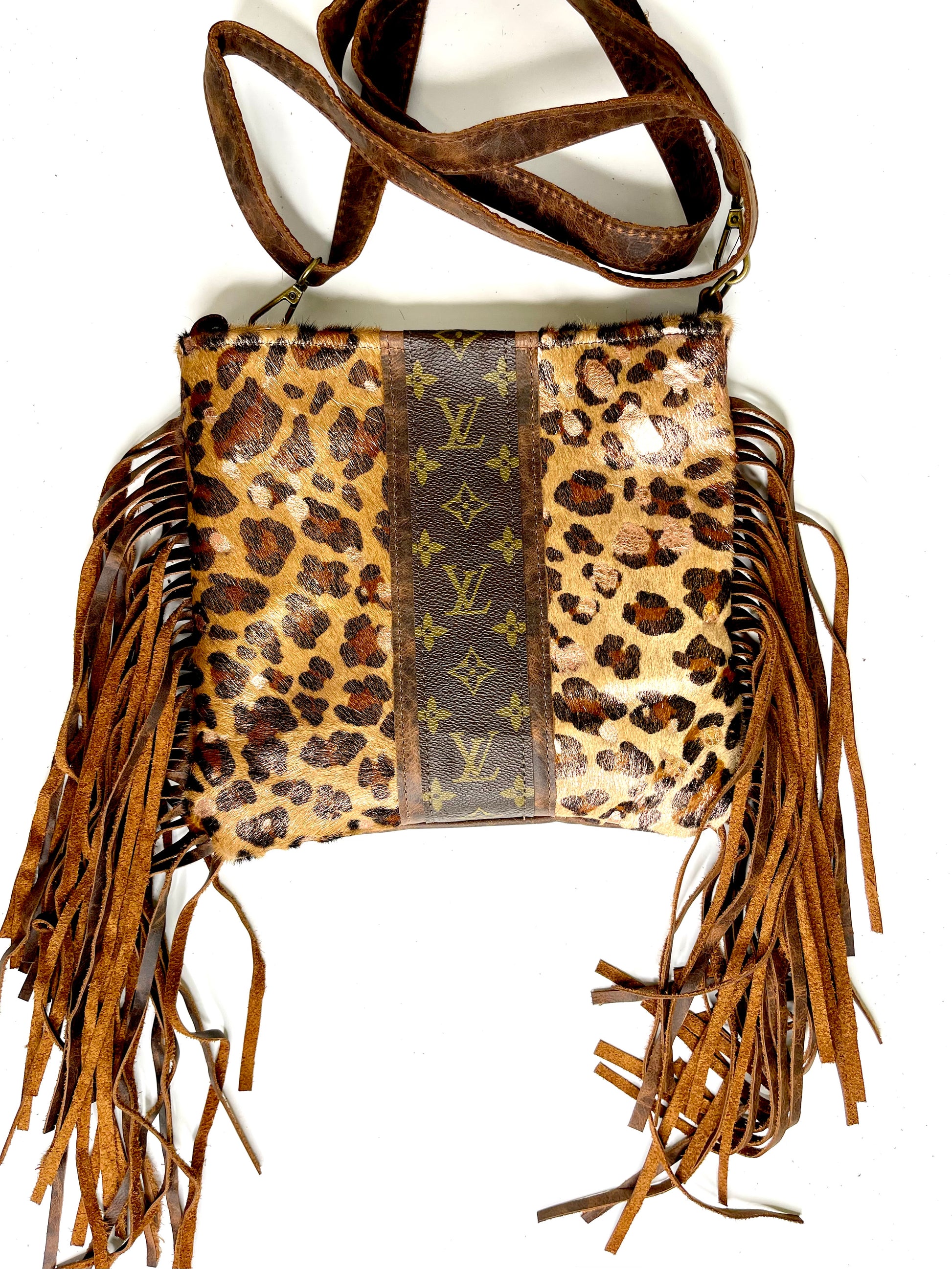 Medium Crossbody - leopard Acid Rose Gold with brown strip - Patches Of Upcycling